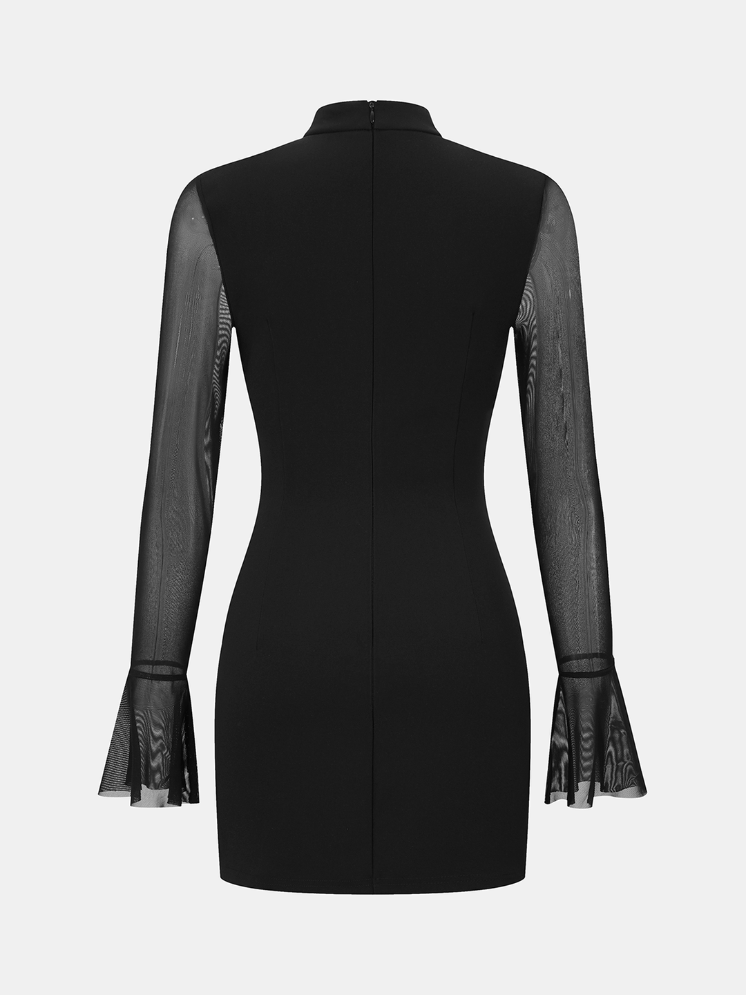 Valantomode | Sheer Sleeve Flared Cuff Mini Dress for Effortless Elegance