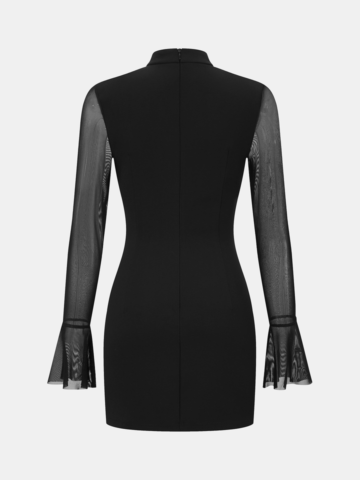 Valantomode | Sheer Sleeve Flared Cuff Mini Dress for Effortless Elegance