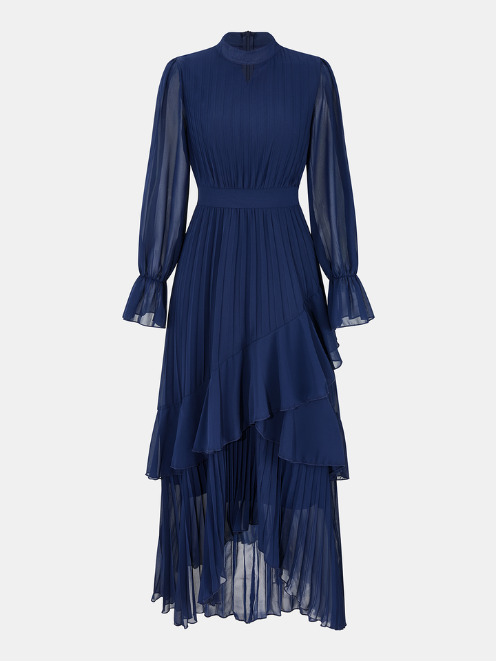 Valantomode | Elegant Pleated Chiffon Ruffle Maxi Dress for Women
