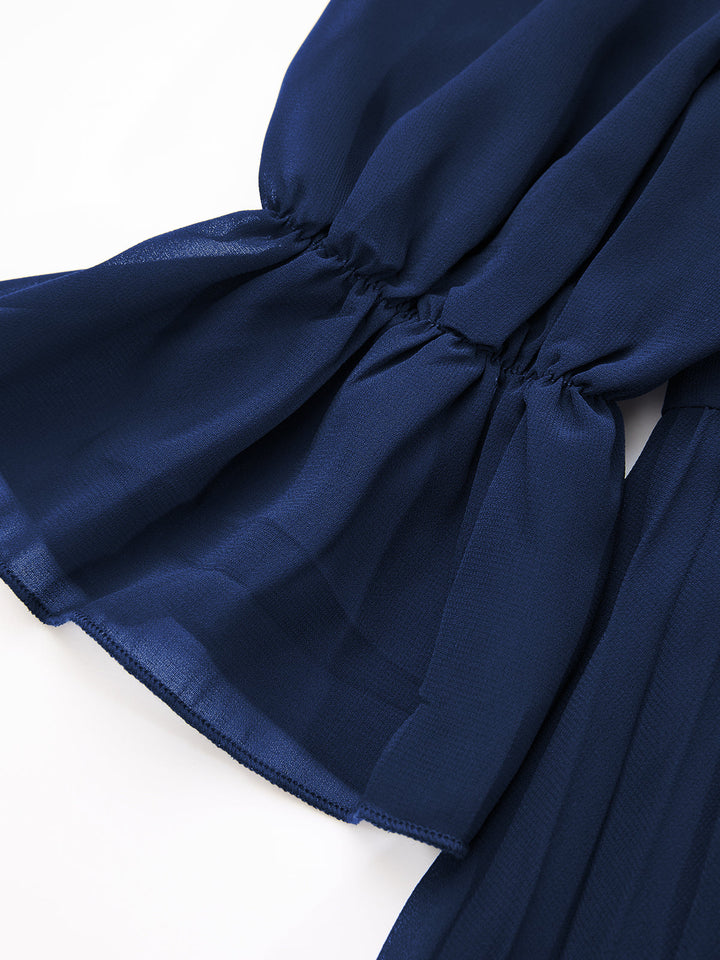 Valantomode | Elegant Pleated Chiffon Ruffle Maxi Dress for Women