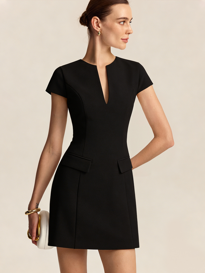 Valantomode | Chic Keyhole Mini Dress with Short Sleeves