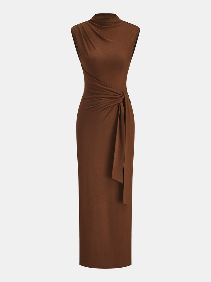 Valantomode | Chic Sleeveless Knot-Waist Maxi Dress for Effortless Style