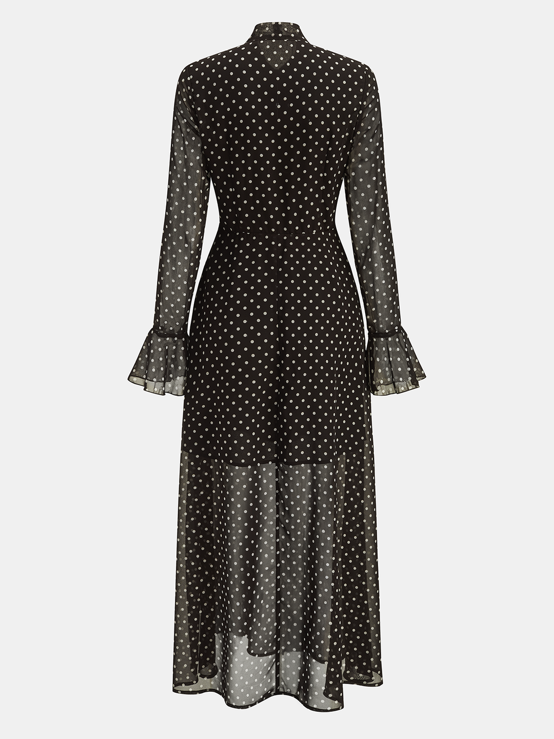 Valantomode | Chic Polka Dot Maxi Dress with Tie-Neck and Flared Cuffs
