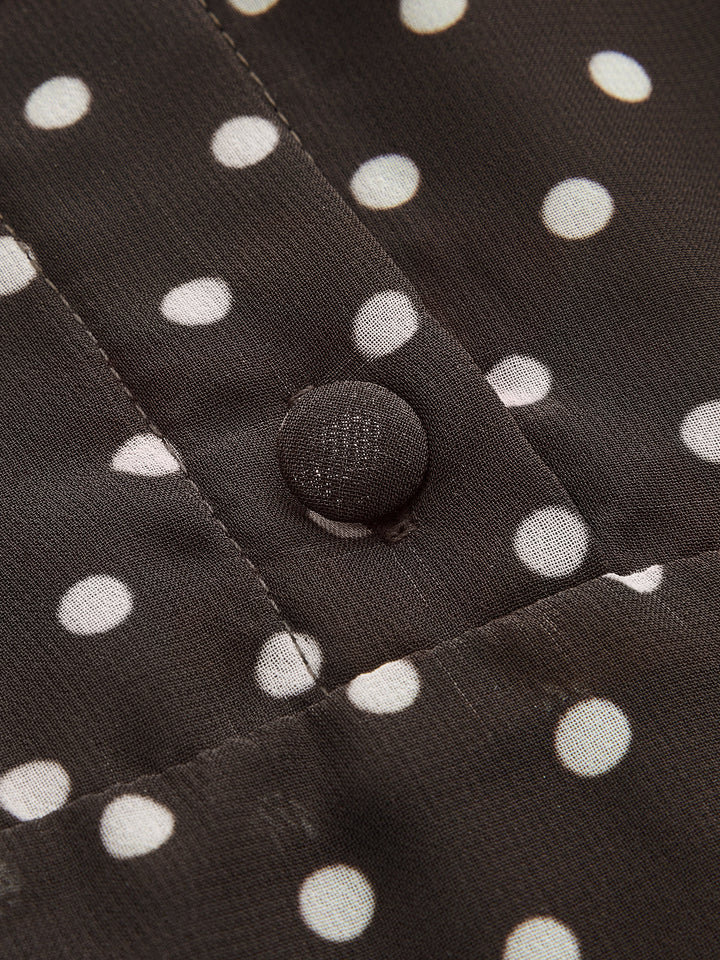 Valantomode | Chic Polka Dot Maxi Dress with Tie-Neck and Flared Cuffs
