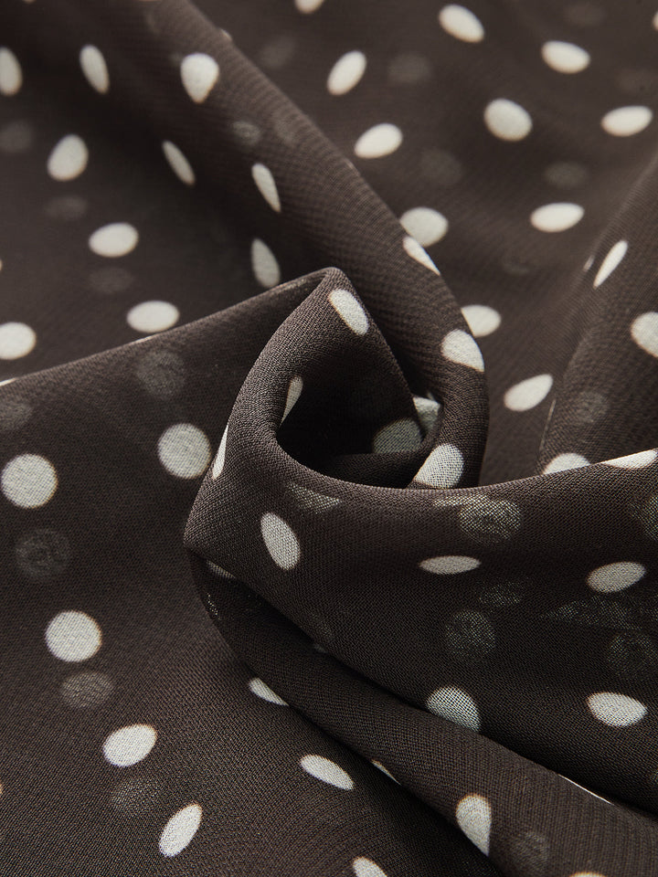 Valantomode | Chic Polka Dot Maxi Dress with Tie-Neck and Flared Cuffs