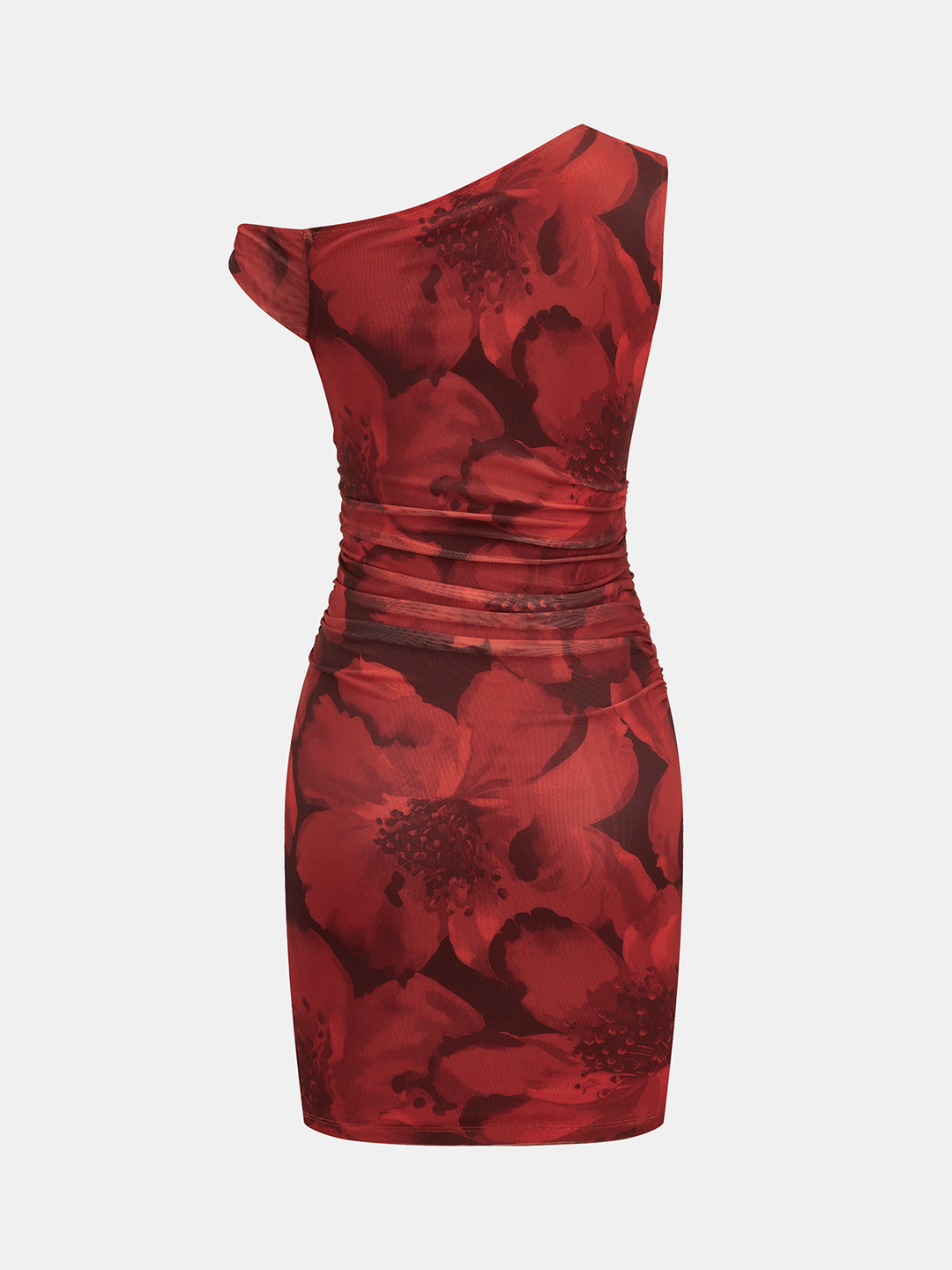 Valantomode | Chic Floral One-Shoulder Ruched Bodycon Dress