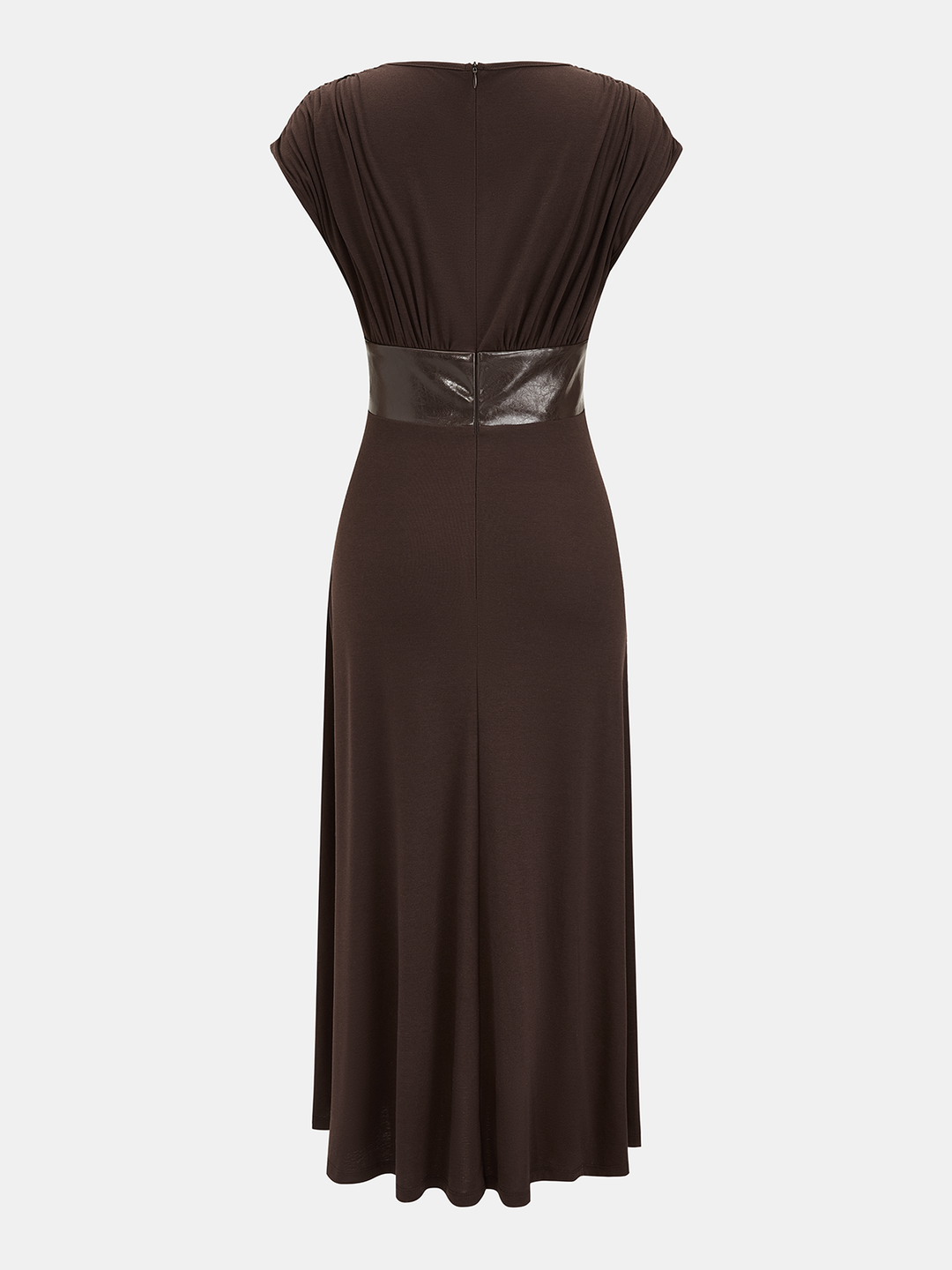 Valantomode | Chic Ruched Sleeveless Midi Dress with Faux Leather Panels