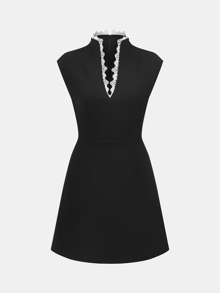 Valantomode | Elegant Lace Trim Sleeveless Dress for Effortless Style