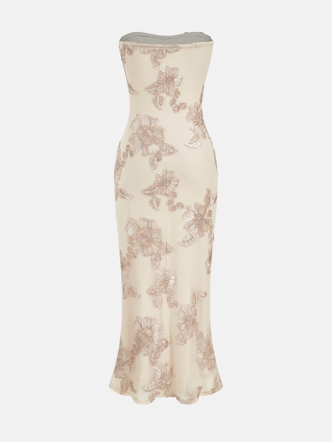 Valantomode | Elegant Strapless Floral Mermaid Dress with Applique Details