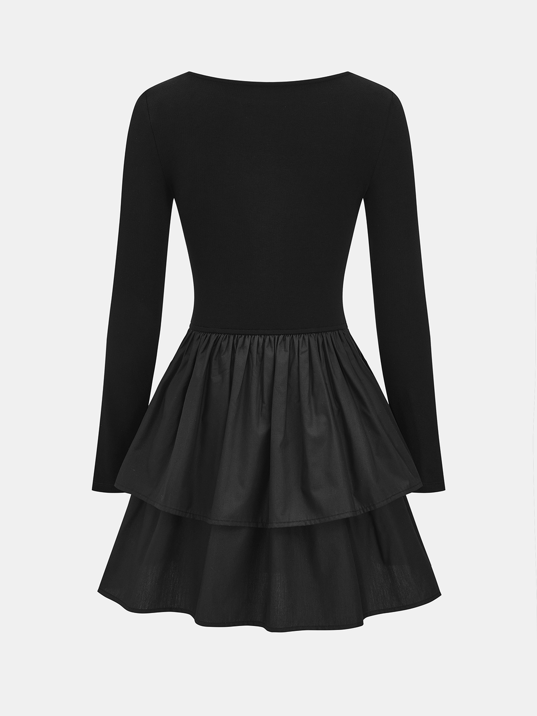 Valantomode | Fitted Long-Sleeve Dress with Tiered Ruffle Hem