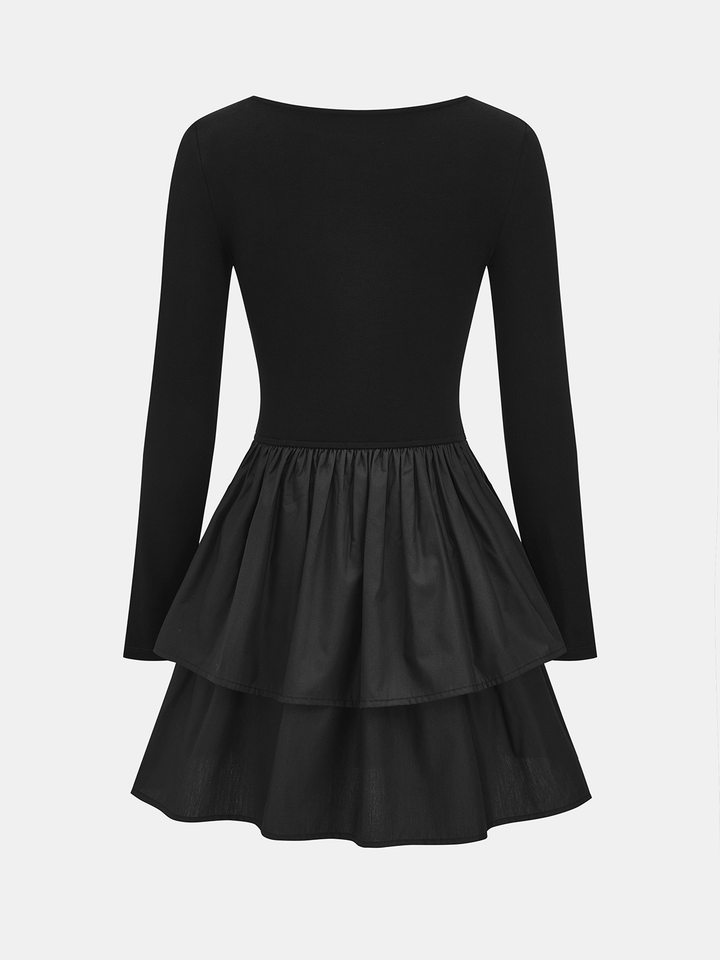 Valantomode | Fitted Long-Sleeve Dress with Tiered Ruffle Hem
