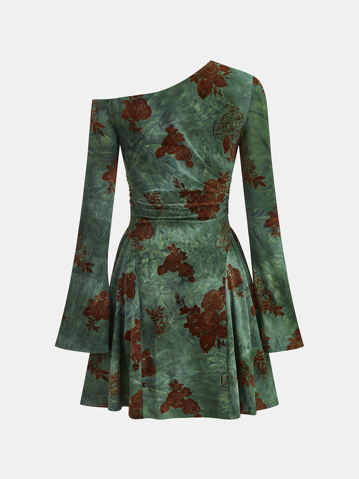 Valantomode | Chic One-Shoulder Floral Mini Dress for Effortless Style