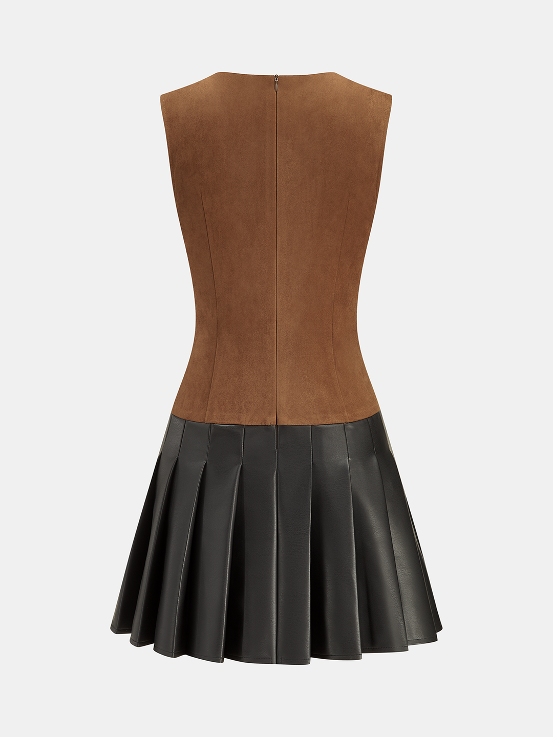 Valantomode | Chic Pleated Faux Leather Sleeveless Suede Dress
