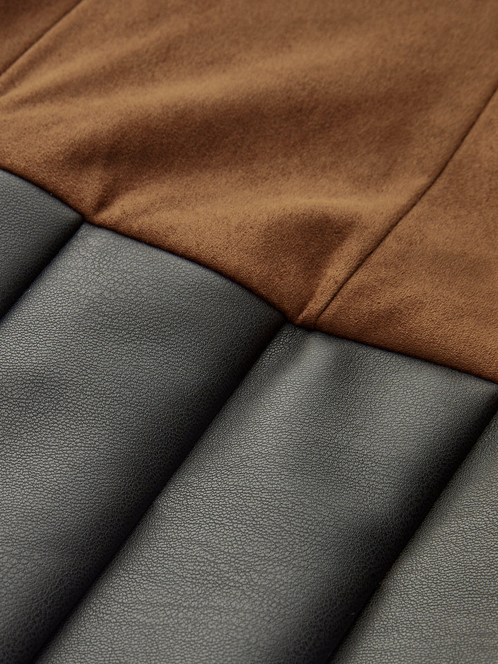 Valantomode | Chic Pleated Faux Leather Sleeveless Suede Dress