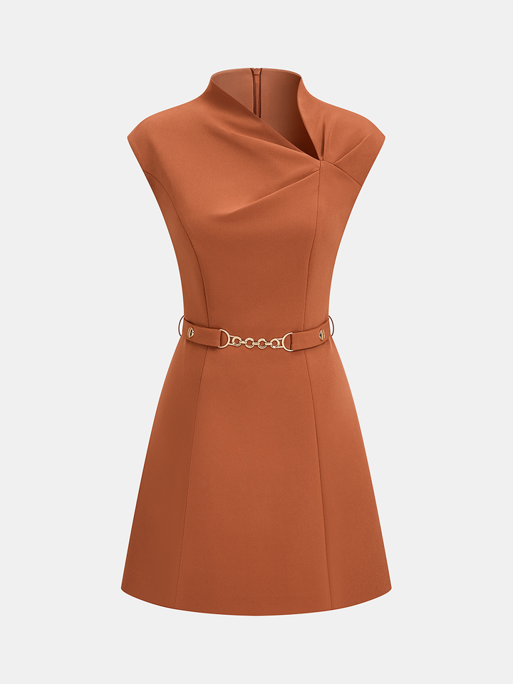 Valantomode | Chic Belted Asymmetric Mini Dress with Sleeveless Design