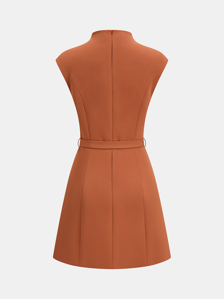 Valantomode | Chic Belted Asymmetric Mini Dress with Sleeveless Design