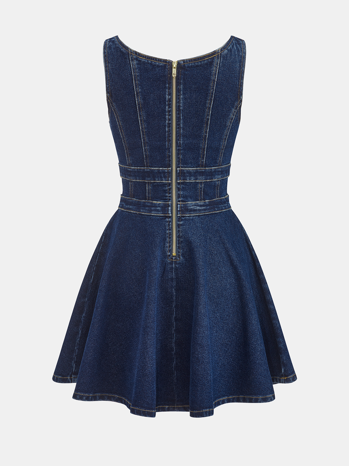 Valantomode | Chic Denim Double-Buckle Mini Dress for Effortless Style