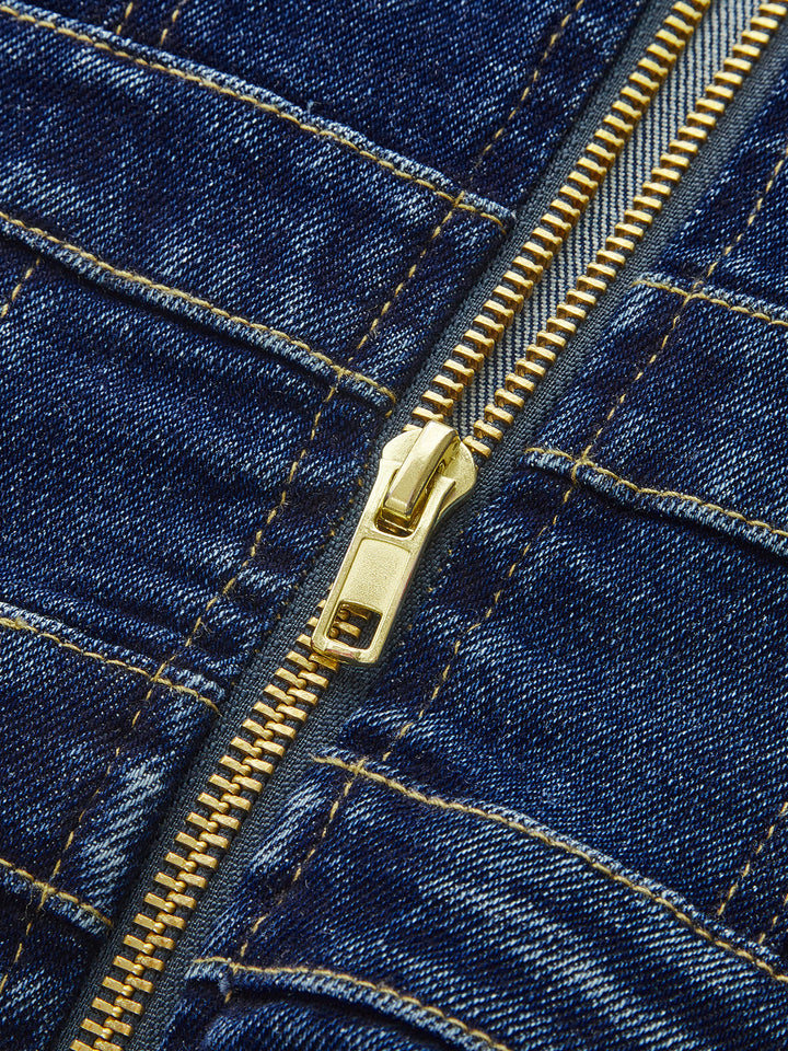 Valantomode | Chic Denim Double-Buckle Mini Dress for Effortless Style