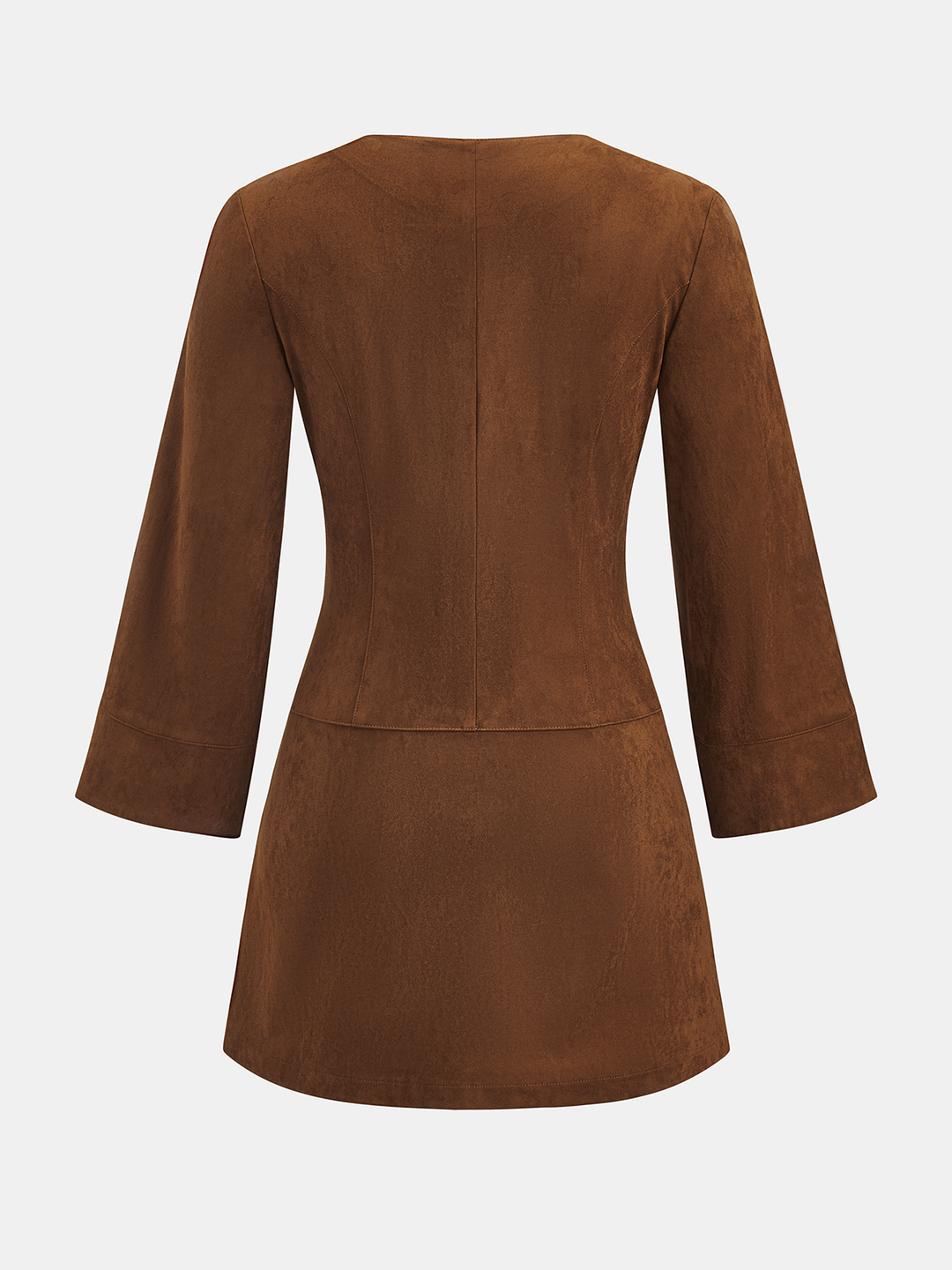Valantomode | Chic Zip-Front Mini Dress with Ring Detail in Suede Effect