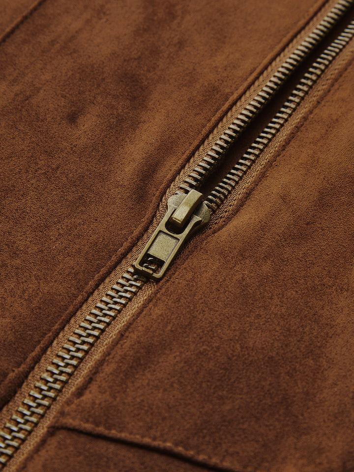 Valantomode | Chic Zip-Front Mini Dress with Ring Detail in Suede Effect