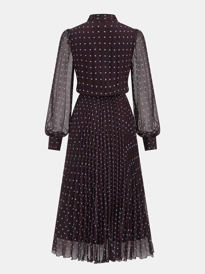 Valantomode | Chic Polka Dot Chiffon Maxi Dress with Tie-Neck Detail
