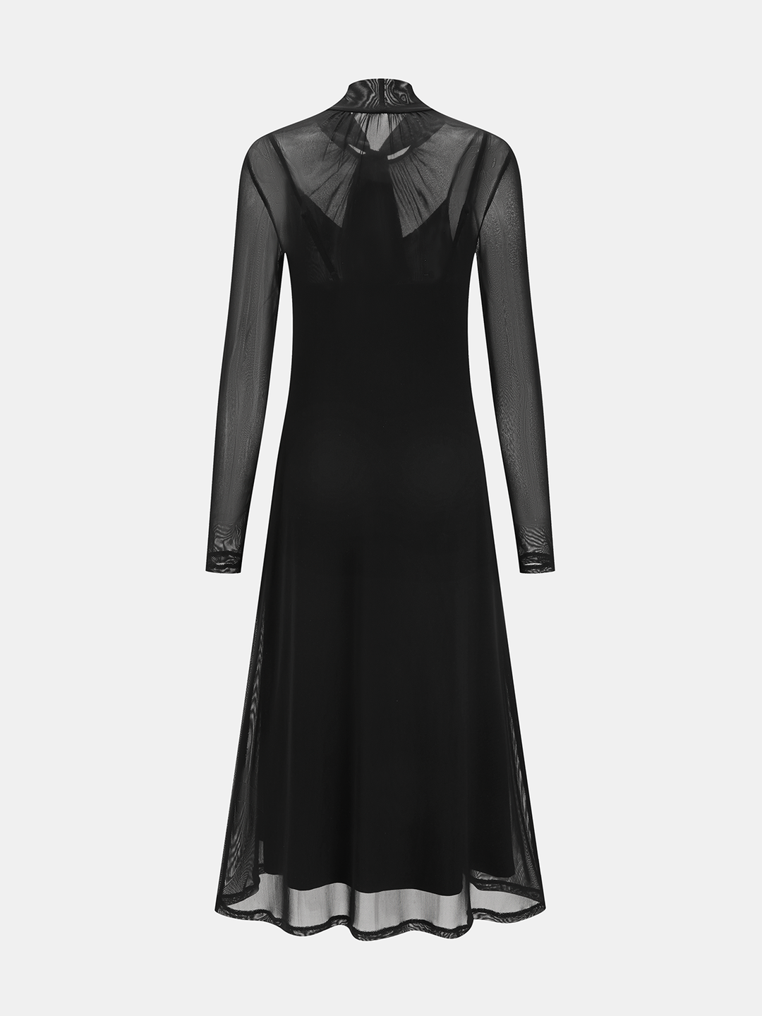 Valantomode | Elegant Semi-Sheer Mesh Maxi Dress with Tie Neck