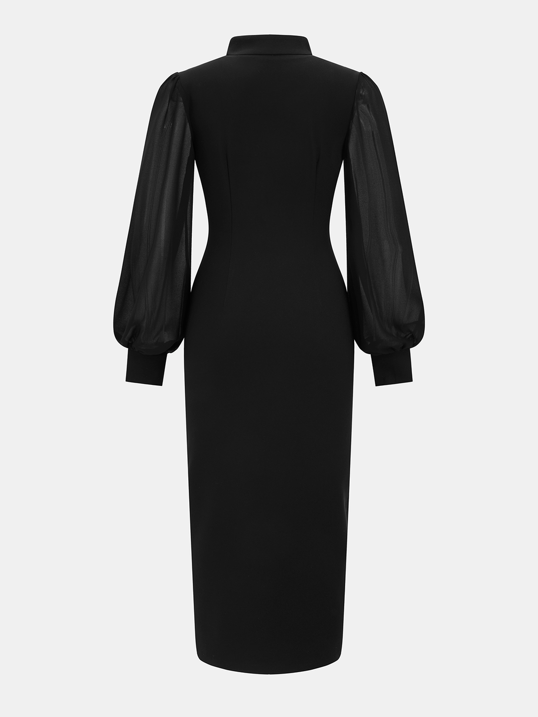 Valantomode | Elegant Sheer Sleeve Maxi Dress with Stand Collar & Split