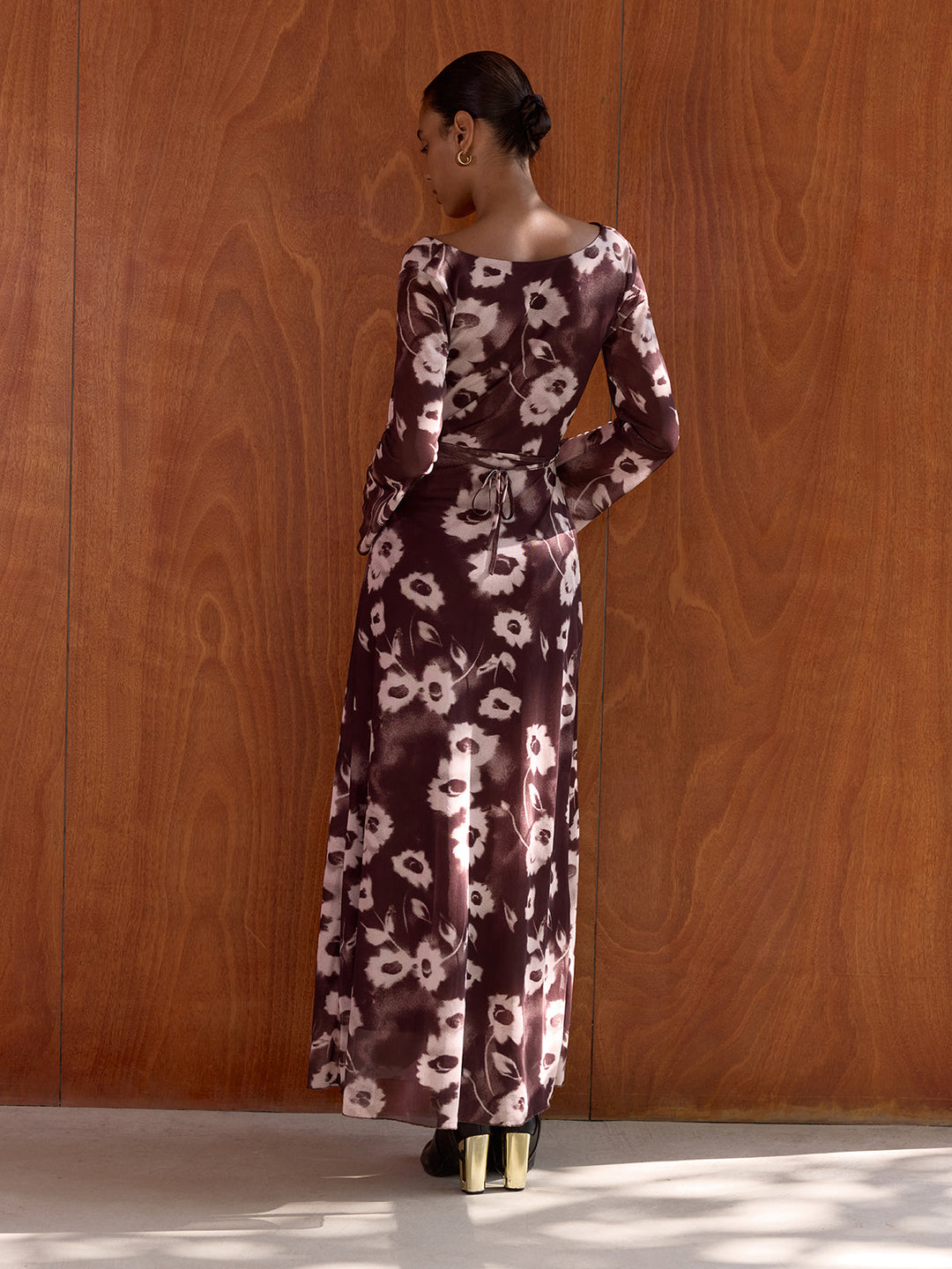 Valantomode | Elegant Floral Mesh Cowl Neck Maxi Dress for Every Occasion