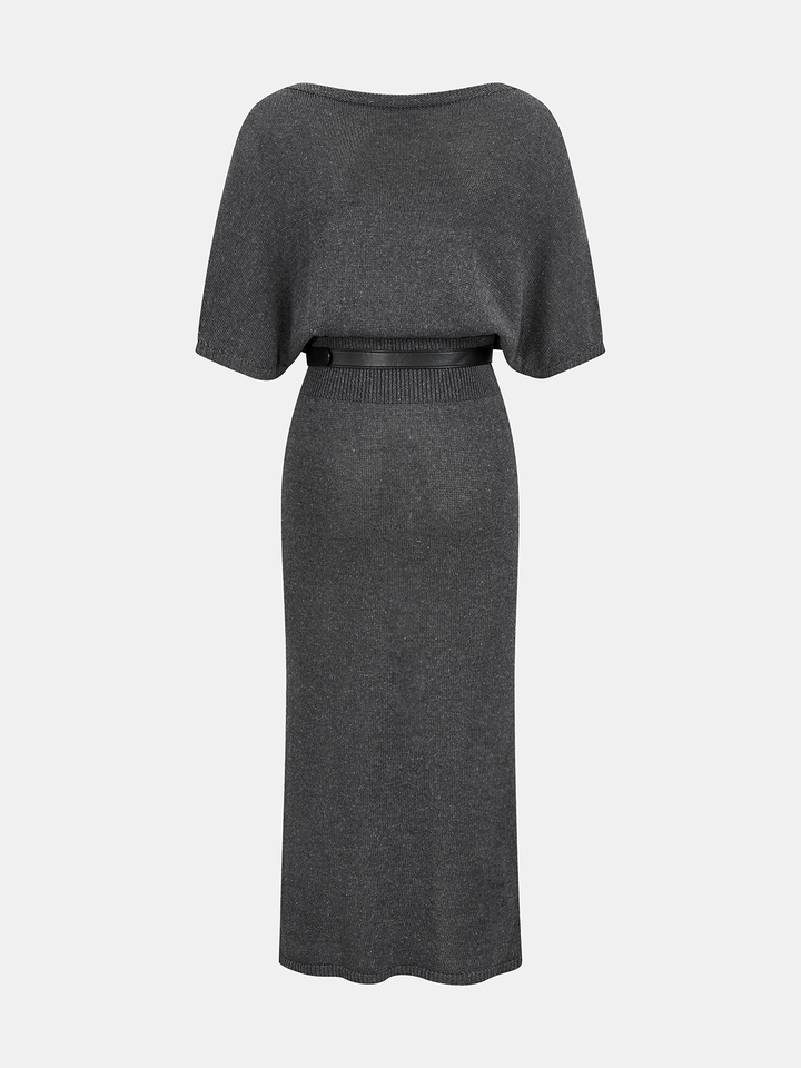 Valantomode | Chic Batwing Sleeve Belted Knit Midi Dress for Effortless Style