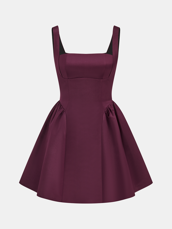 Valantomode | Elegant Satin Flare Mini Dress with Square Neckline