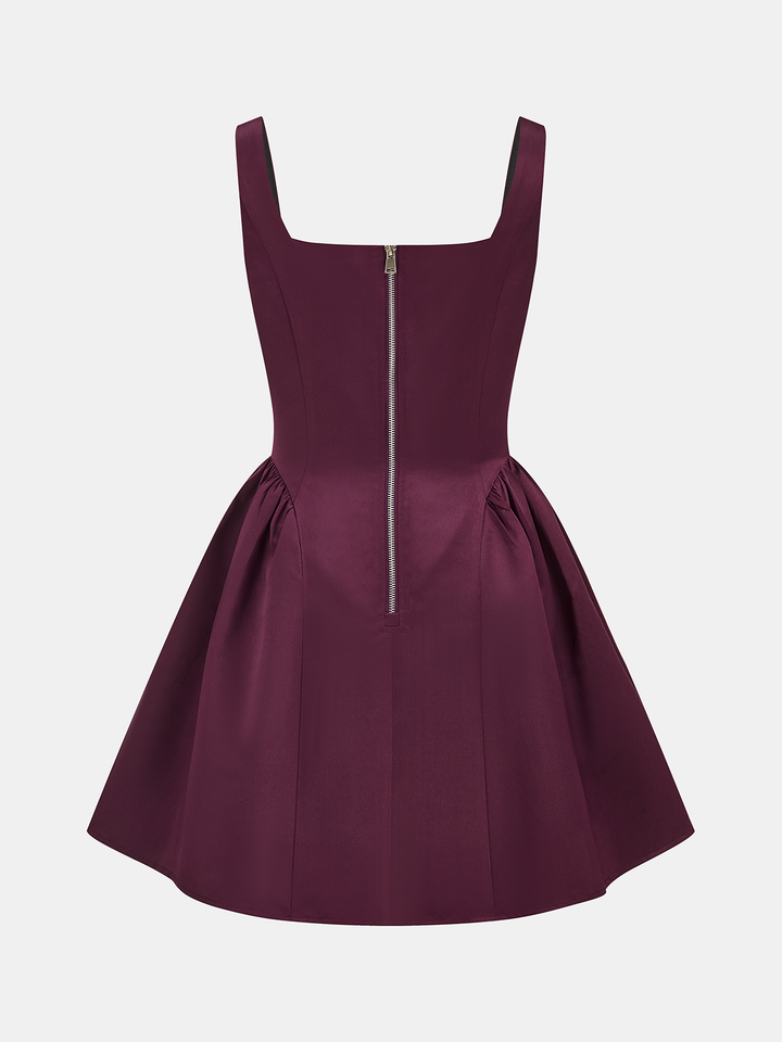 Valantomode | Elegant Satin Flare Mini Dress with Square Neckline