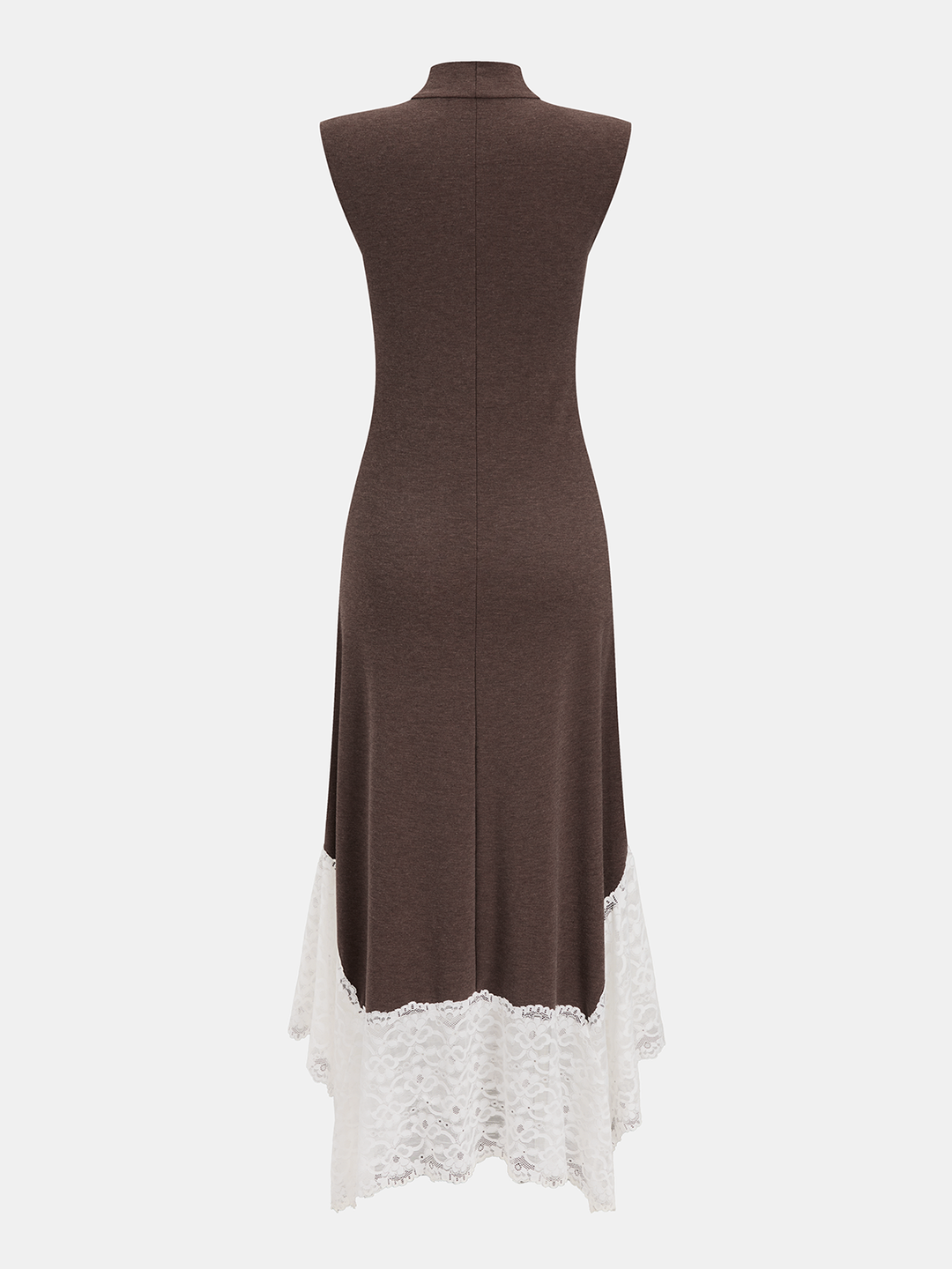 Valantomode | Elegant Lace Hem Turtleneck Sleeveless Maxi Dress