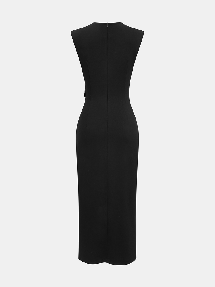 Valantomode | Chic Metal Accent Slit Midi Dress for Effortless Style