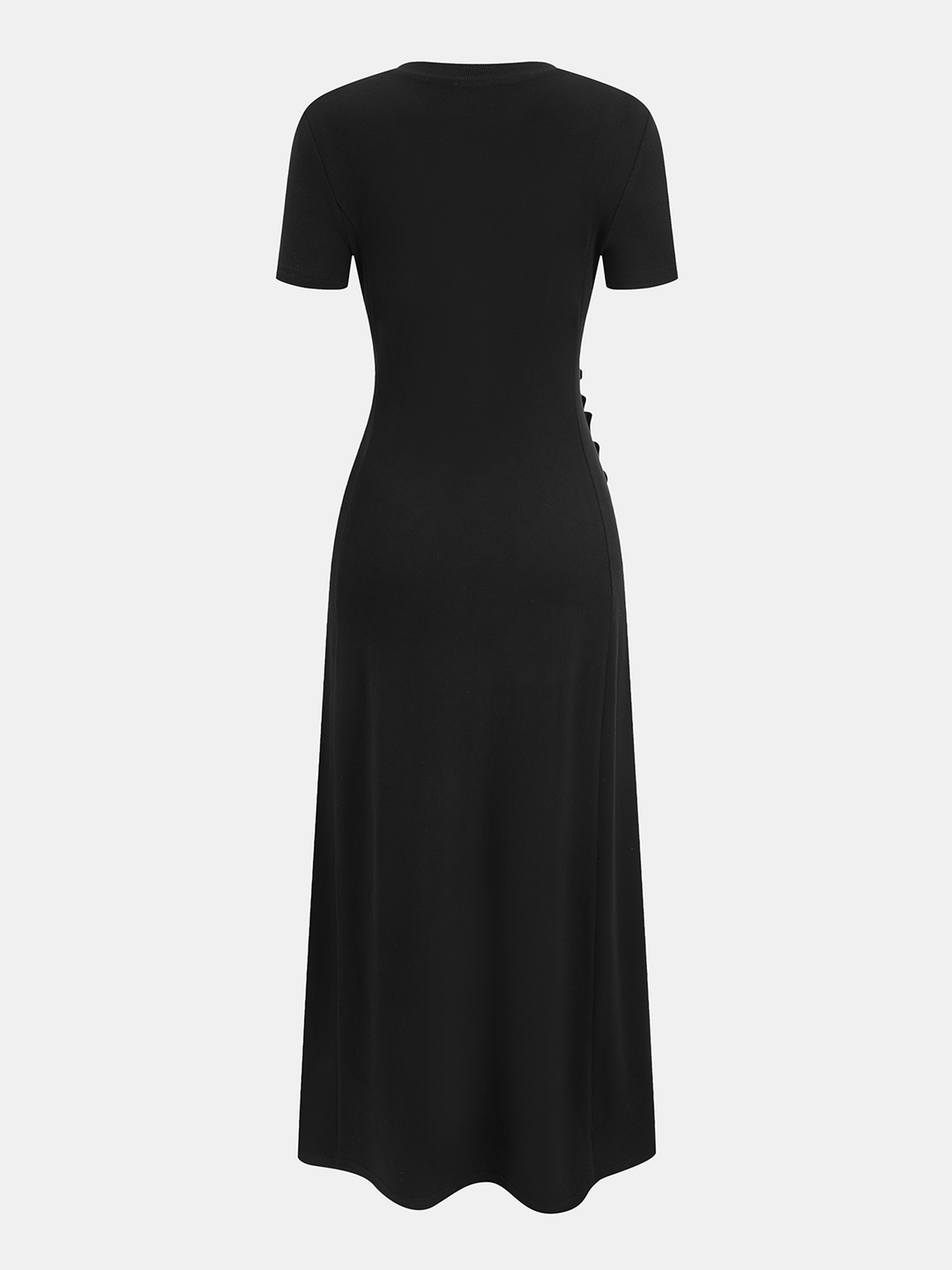 Valantomode | Chic Ruched Side Button Dress with Short Sleeves