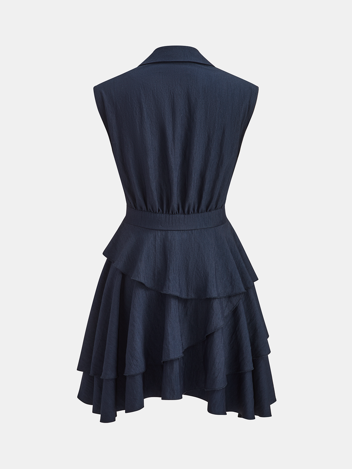 Valantomode | Chic Tiered Ruffle Sleeveless Blazer Dress for Effortless Style