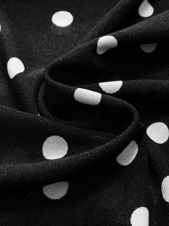 Valantomode | Chic Polka Dot Ruched Maxi Dress in Sheer Mesh