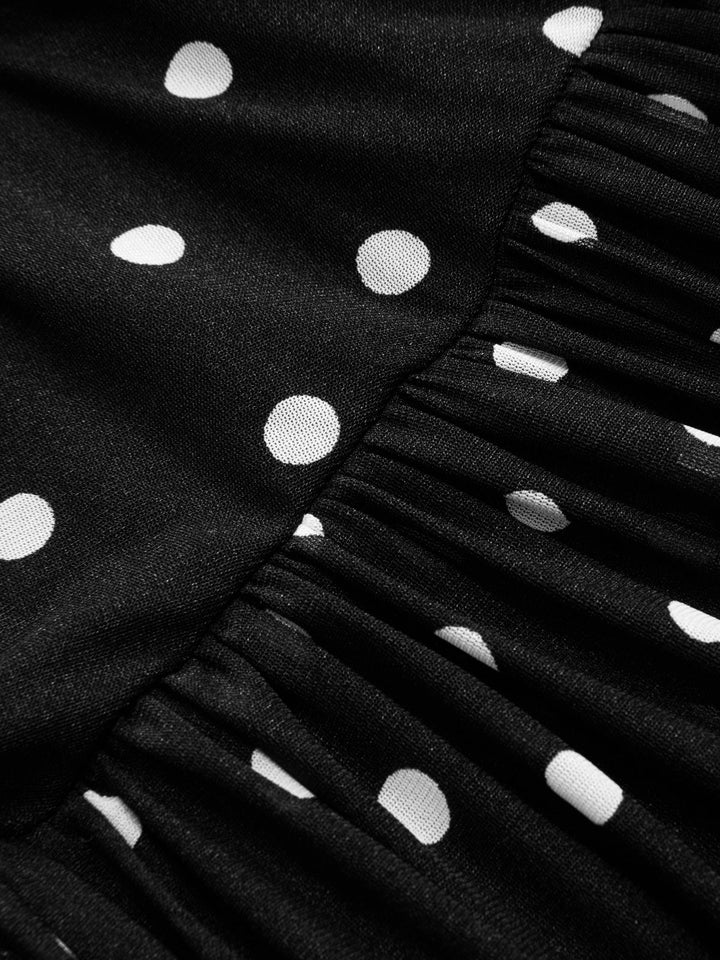 Valantomode | Chic Polka Dot Ruched Maxi Dress in Sheer Mesh