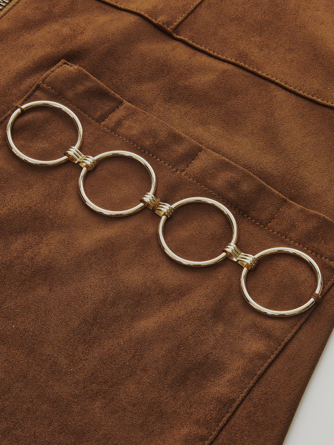 Valantomode | Chic Zip-Front Mini Dress with Ring Detail in Suede Effect
