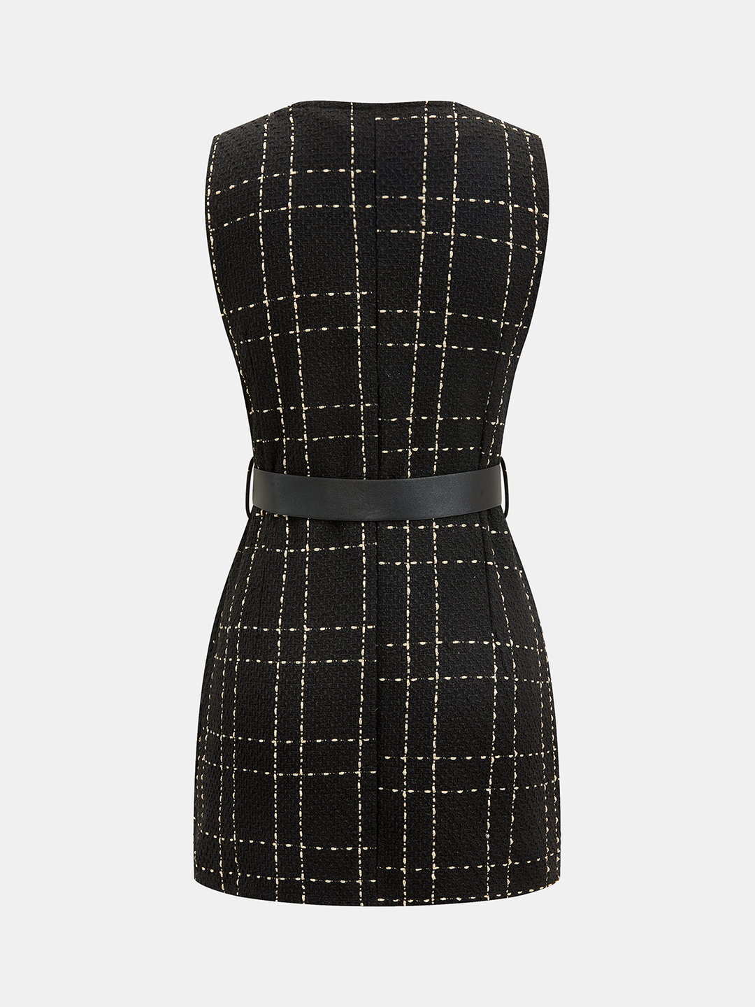 Valantomode | Chic Belted Plaid Tweed Mini Dress for Effortless Style