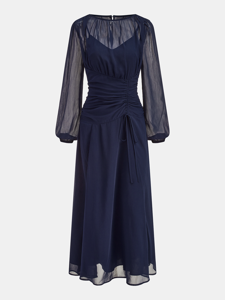 Valantomode | Elegant Semi-Sheer Chiffon Maxi Dress for Effortless Style