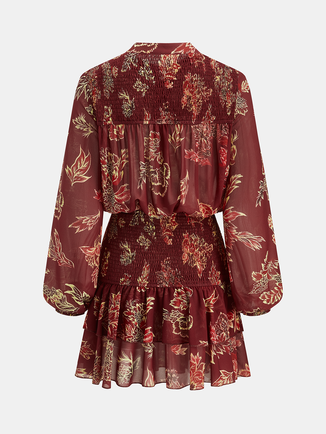Valantomode | Floral Smocked Mini Dress with Semi-Sheer Elegance