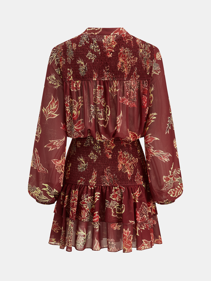 Valantomode | Floral Smocked Mini Dress with Semi-Sheer Elegance