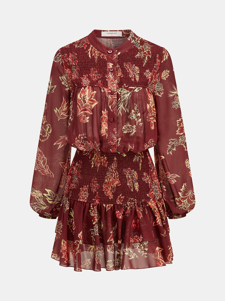 Valantomode | Floral Smocked Mini Dress with Semi-Sheer Elegance