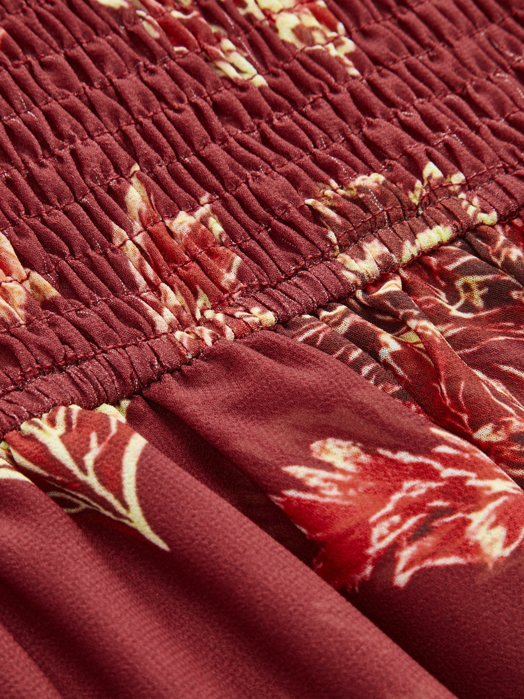 Valantomode | Floral Smocked Mini Dress with Semi-Sheer Elegance