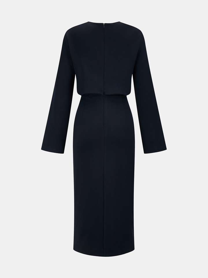 Valantomode | Chic Keyhole Neck Midi Dress with Metal Accents