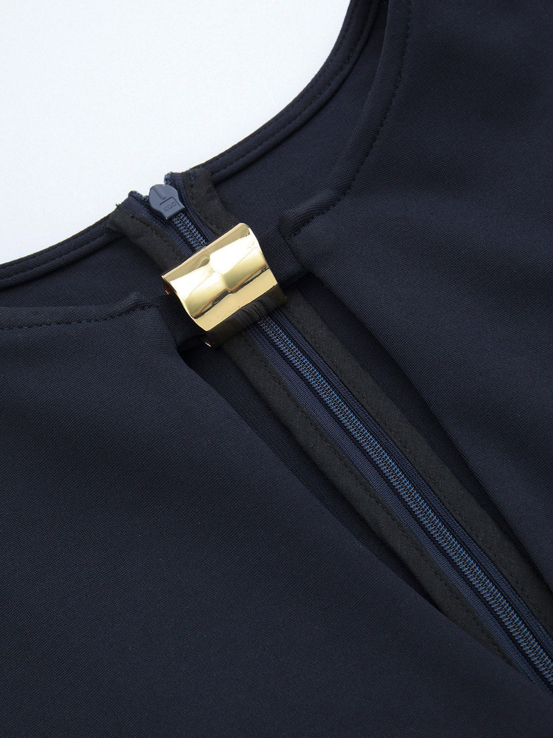 Valantomode | Chic Keyhole Neck Midi Dress with Metal Accents
