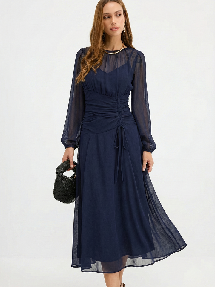 Valantomode | Elegant Semi-Sheer Chiffon Maxi Dress for Effortless Style