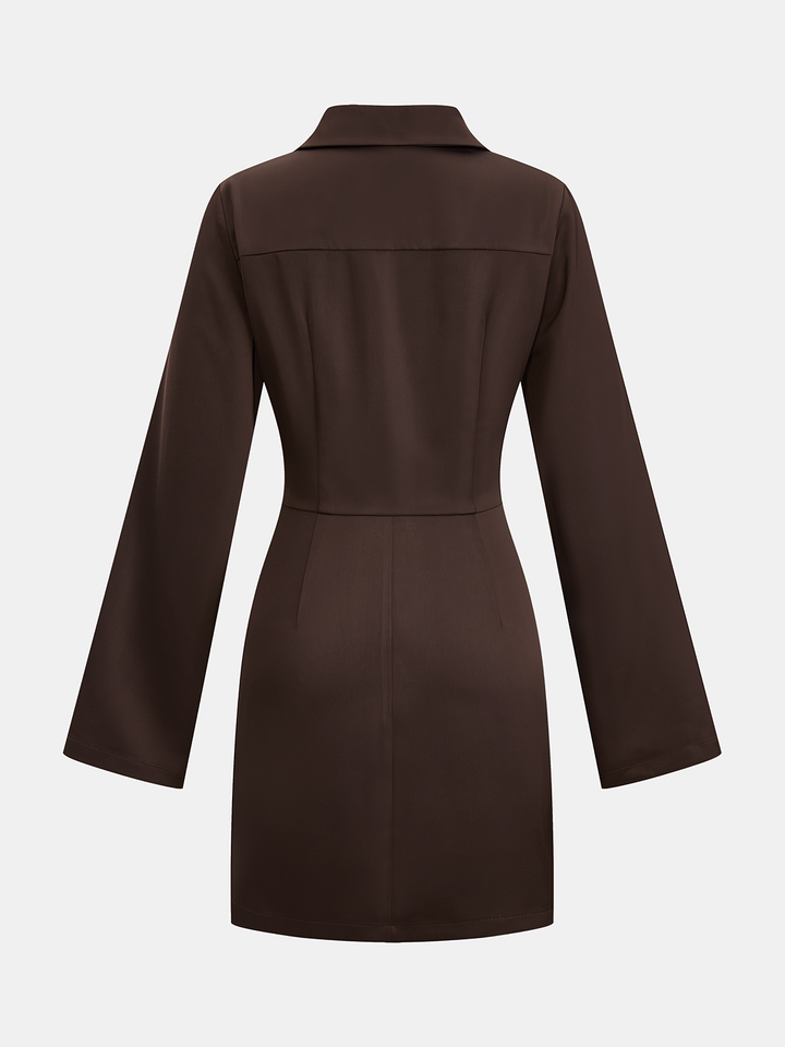 Valantomode | Elegant Satin Cowl-Neck Long Sleeve Mini Dress