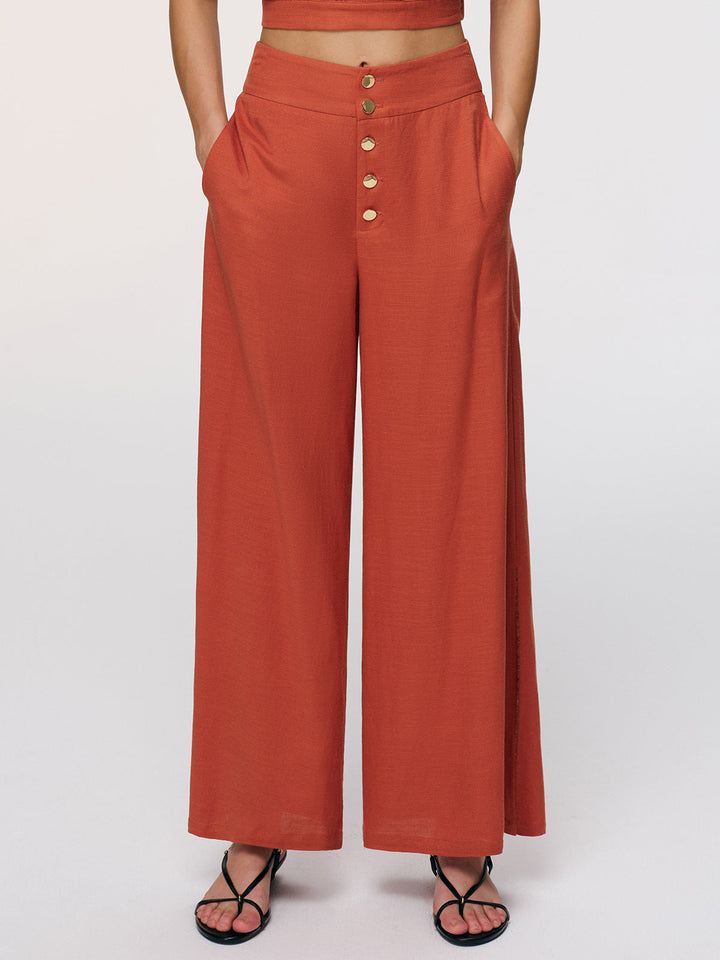 Valantomode | Stylish Linen-Blend Crop Top & Split Pants Ensemble
