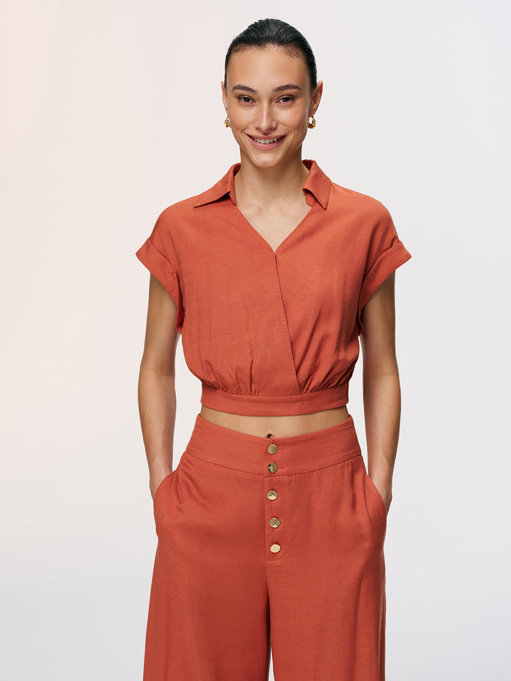 Valantomode | Stylish Linen-Blend Crop Top & Split Pants Ensemble